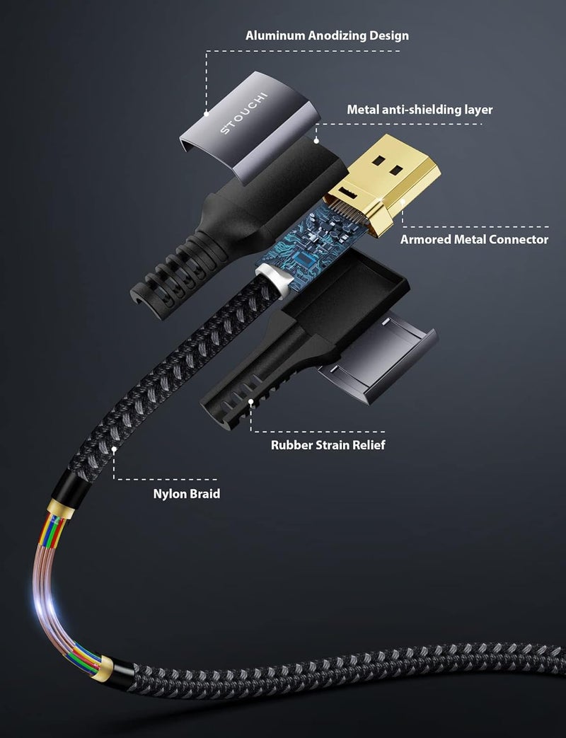 Stouchi Displayport 2.1 Cable 10FT/3M, 80Gbps [16K@60Hz, 8K@120Hz, 4K@240Hz, 1080P@360Hz] HDR, HDCP, DSC 1.2a, FreeSync G-Sync DP Cable for Gaming Monitor, RTX 5090, RX 9070, RTX 6000 Ada - Image 5